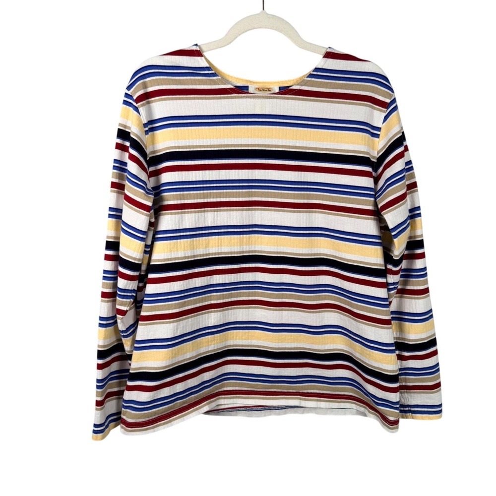 Vtg Talbots XL Striped Long Sleeve Ribbed Knit Cotton Tee Preppy Rainbow